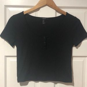Black Button Crop Top